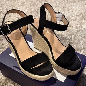 Elegant Black Wedge Sandals